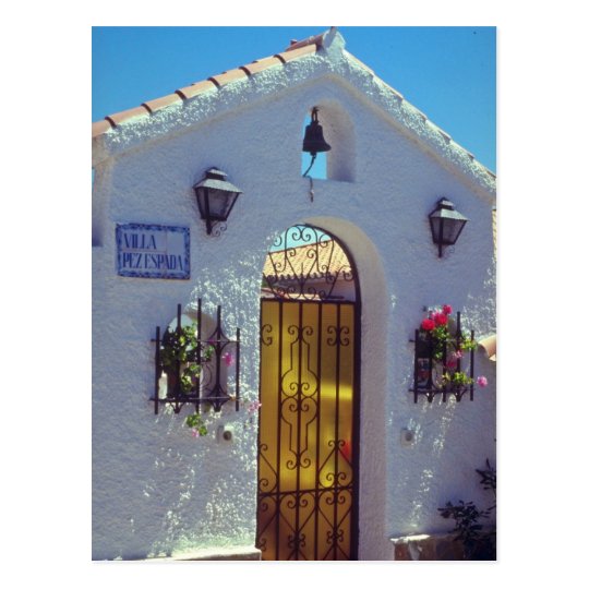 Red Spanish style door, Marbella flowers Postcard