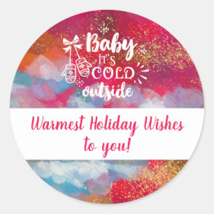 Red Sparkle Abstract Art It's Cold Outside Classic Round Sticker