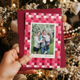 Red Sparkle Chequered Frame Christmas Holiday Card