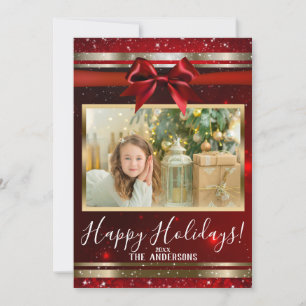 Red Sparkle Chic Bow Glam Holiday Photo Card