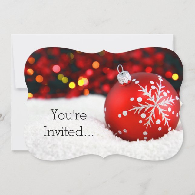 Red Sparkle Christmas Ornament Snow Invitation (Front)