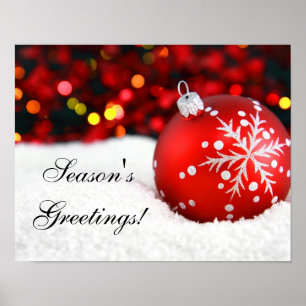 Red Sparkle Christmas Ornament Snow Poster