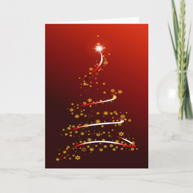 RED SPARKLE CHRISTMAS TREE HOLIDAY CARD (Front)
