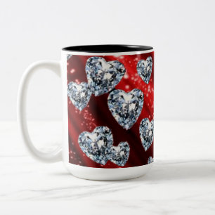 Red Sparkle Diamond Hearts Mug