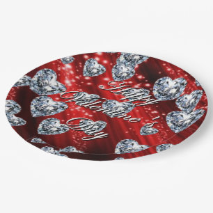 Red Sparkle Diamond Hearts Napkins Paper Plate