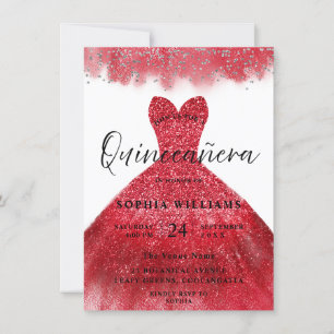 Red Sparkle Dress Quinceanera Party Invitation
