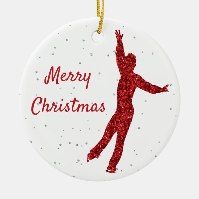 Red sparkle Figure skating ornament (man) (Front)