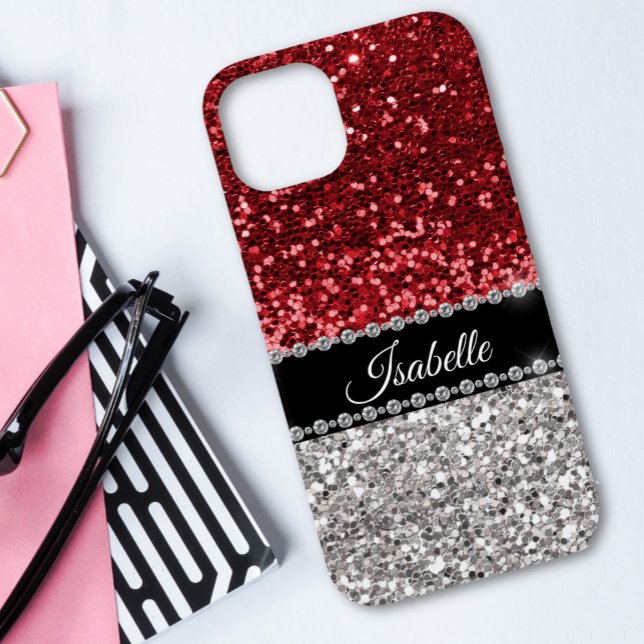 Red Sparkle Glam Bling Personalized Case-Mate iPhone Case