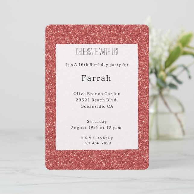 Red Sparkle Glitter Birthday   Invitation (Standing Front)