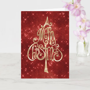 Red Sparkle Gold Christmas Tree   Card