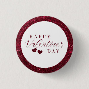 Red Sparkle Happy Valentine's Day Hearts 3 Cm Round Badge