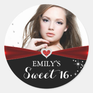 Red Sparkle Heart Photo Sweet Sixteen Sticker
