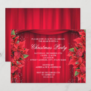 Red Sparkle Holly Floral Christmas Party Invite