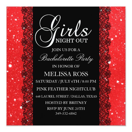Red Sparkle/Lace Bachelorette Party Invitation