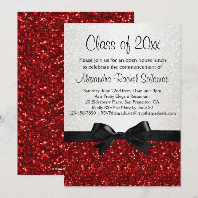 Red Sparkle-look Bow Graduation Invitation (Front/Back)