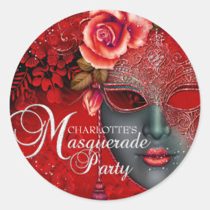 Red Sparkle Mask Masquerade Party Sticker