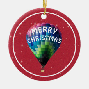 Red Sparkle Merry Christmas Hot Air Balloon Ceramic Tree Decoration