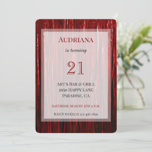 Red Sparkle Tinsel Stripes 21st Birthday Invitation