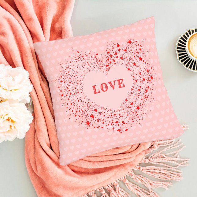 Red Sparkles Valentine Heart Text Love Cushion (Creator Uploaded)