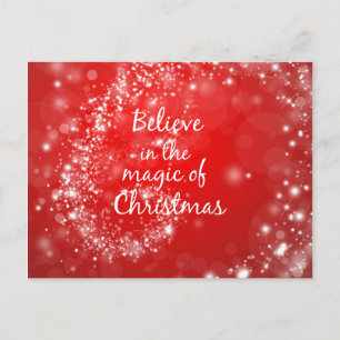 Red Sparkles with Christmas Magic Quote Holiday Postcard