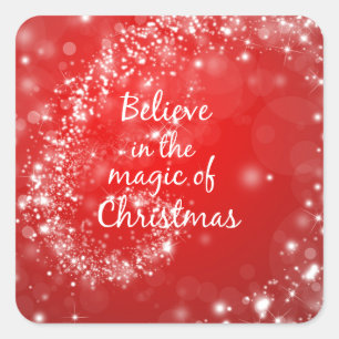 Red Sparkles with Christmas Magic Quote Square Sticker