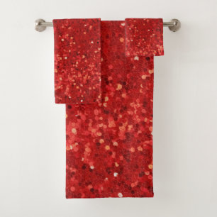 Red sparkling glitter pattern bath towel set