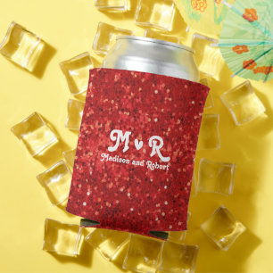 Red sparkling glitter pattern can cooler