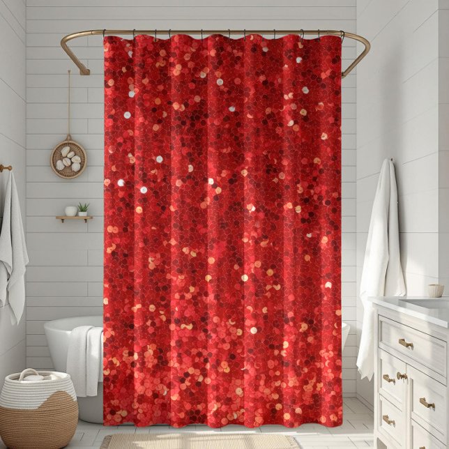 Red sparkling glitter pattern shower curtain (Creator Uploaded)