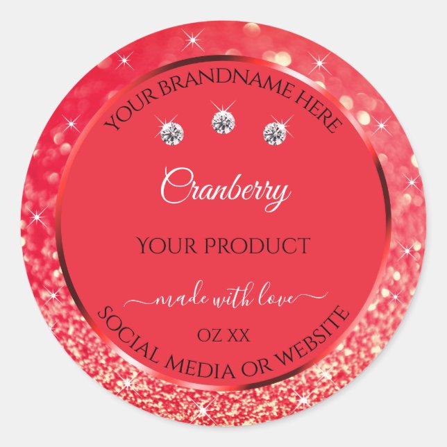 Red Sparkling Glitter Product Labels with Diamonds (Front)