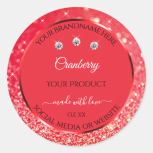 Red Sparkling Glitter Product Labels with Diamonds