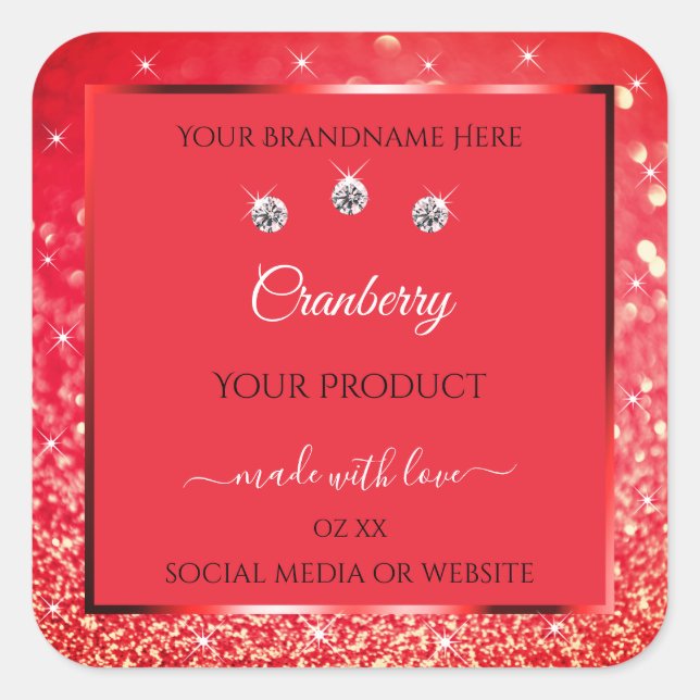 Red Sparkling Glitter Product Labels with Diamonds (Front)