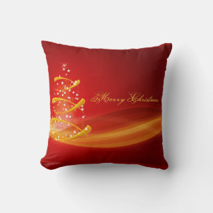 Red Sparkling Golden Christmas Tree Cushion