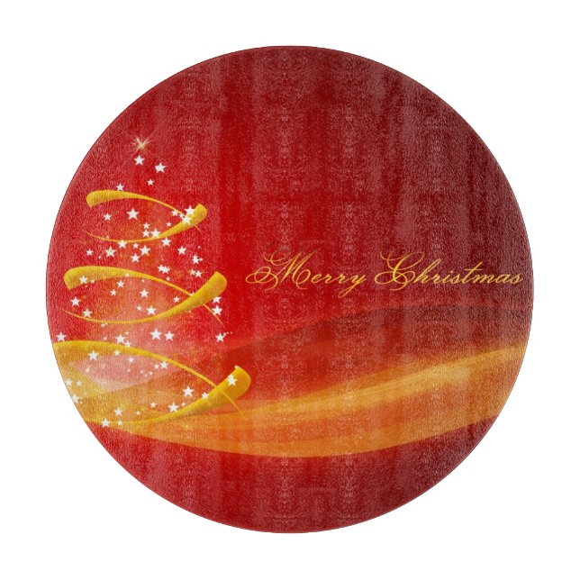 Red Sparkling Golden Christmas Tree Cutting Board (Front)