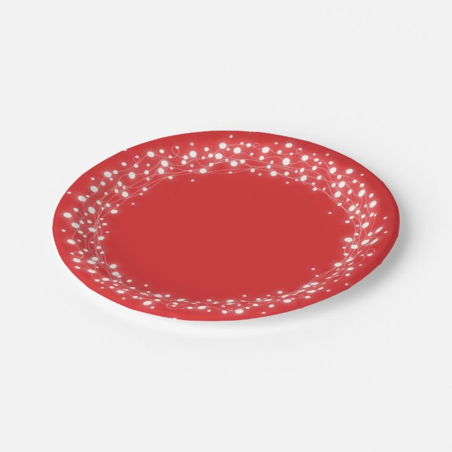 Red Sparkling Lights Christmas Paper Plate (Angled)