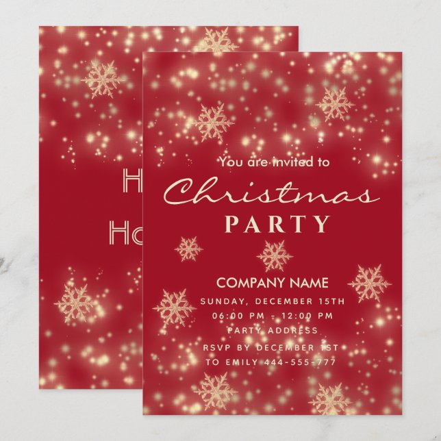 Red Sparkling luxury corporate Christmas party Invitation (Front/Back)