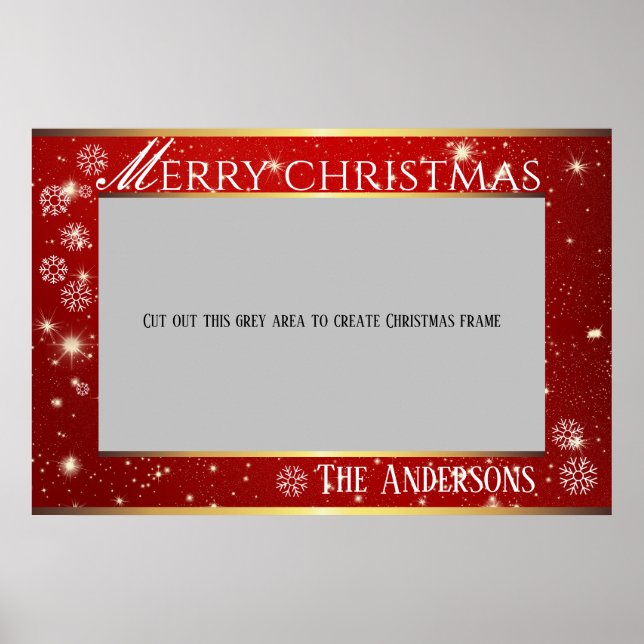 Red Sparkling Merry Christmas photo frame Poster (Front)