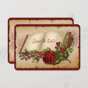 Red Sparkling Roses On Gold Colour Bible Pages Save The Date