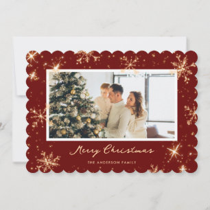Red Sparkling Snowflake Photo Merry Christmas Card