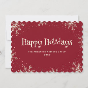 Red Sparkling Snowflakes Corporate Business Holiday Card