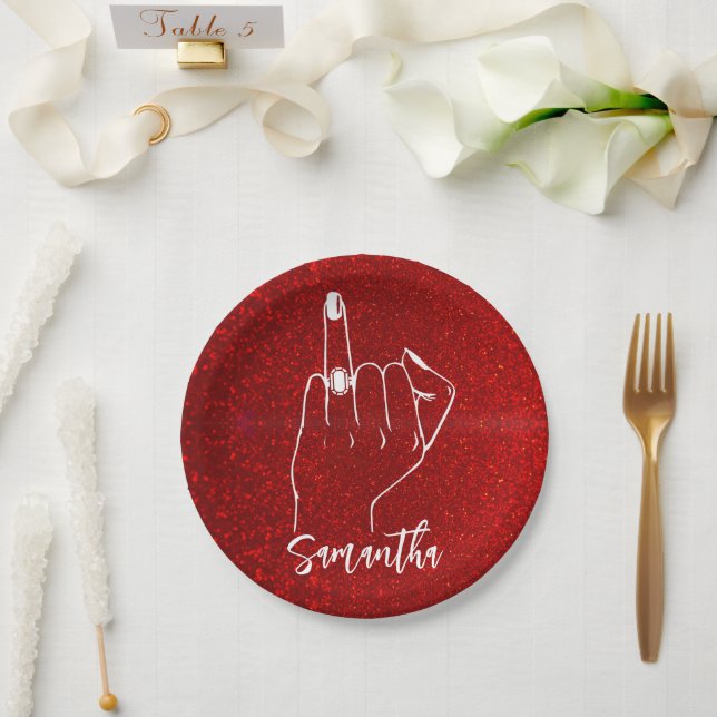 Red Sparkly Bachelorette Party | Bridal Party Paper Plate (Wedding)