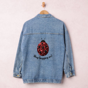 Red sparkly Ladybug Stop Bugging me Personalise Denim Jacket