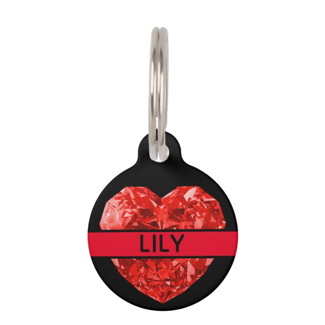 Red Sparkly Valentine’s Heart Customisable Pet Tag (Front)