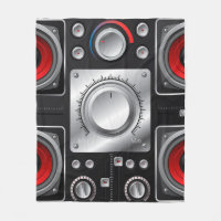 Red speakers with amplifier and control knobs