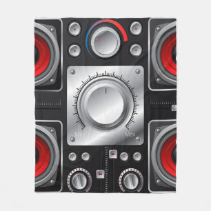 Red speakers with amplifier and control knobs fleece blanket