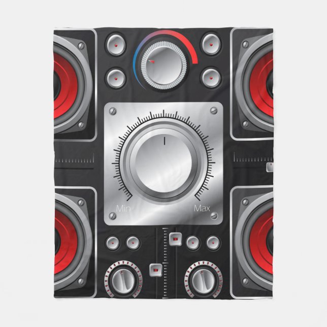 Red speakers with amplifier and control knobs fleece blanket (Front)
