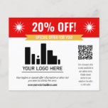 Red Special Offer Discount Your Logo & QR Code Flyer<br><div class="desc">Special offer discount flyer for your small business with a red banner at the top combined with a smaller yellow banner and bold white fonts. Special offer discount flyer personalized with your logo,  QR code,  and custom text.</div>