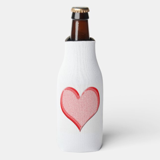 Red Speckled Valentine Heart Shape Bottle Cooler (Bottle Front)