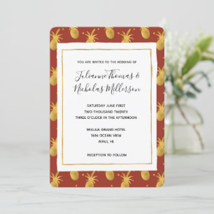 Red Spice Gold Pineapples Wedding  Invitation