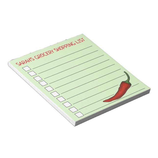 Red Spicy Hot Chilli Pepper Vegetable Grocery List Notepad (Angled)