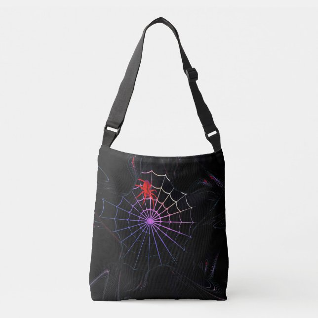Red Spider In A Glowing Web Crossbody Bag (Front)